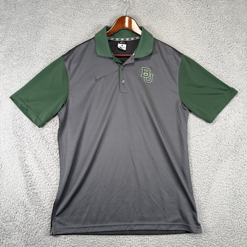 Nike‎ Baylor University Polo Shirt Dri-Fit Men's Large Gray/Green BU - Picture 2 of 7